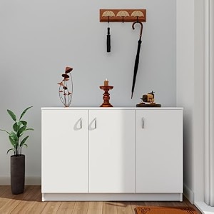 viki  shoe rack with doors shoe storageshoe cabinet for hallway organizer unit for entryway width 120cms frosty white colour  1 year warranty  engineered wood