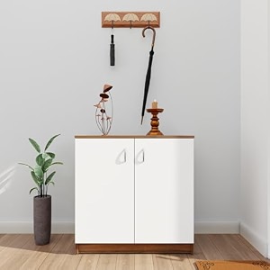 viki  shoe rack with doors shoe storageshoe cabinet for hallway organizer unit for entryway width 80cms brussel walnut amp frosty white colour  1 year warranty