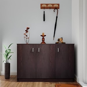 viki  shoe rack with doors storage cabinet for hallway organizer unit for entryway width 120cms dark wenge colour  1 year warranty engineered wood