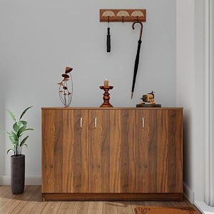 viki  shoe rack with doors shoe storageshoe cabinet for hallway organizer unit for entryway width 120cms brussel walnut colour  1 year warranty