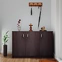 VIKI | Shoe Rack With Doors, Storage Cabinet For Hallway, Organizer Unit For Entryway, Width 120Cms, Dark Wenge Colour | 1 Year Warranty, Engineered Wood