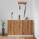 VIKI | Shoe Rack with Doors, Shoe Storage,Shoe Cabinet for Hallway, Organizer Unit for Entryway, Width 120cms, Frosty White &amp; Brussel Walnut Colour | 1 Year Warranty