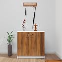 VIKI | Shoe Rack with Doors, Shoe Storage,Shoe Cabinet for Hallway, Organizer Unit for Entryway, Width 80cms, Frosty White &amp; Brussel Walnut Colour | 1 Year Warranty
