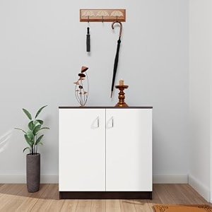 viki  shoe rack with doors shoe storageshoe cabinet for hallway organizer unit for entryway width 80cms dark wenge amp frosty white colour  1 year warranty engineered wood