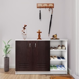 viki  shoe rack with ventilated doors and open shelves shoe storageshoe cabinet for hallway organizer unit for entryway width 120cms frosty white amp dark wenge colour  1 year warranty