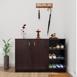 viki  shoe rack with ventilated doors and open shelves shoe storageshoe cabinet for hallway organizer unit for entryway width 120cms dark wenge colour  1 year warranty