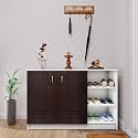 VIKI | Shoe Rack with Ventilated Doors and Open Shelves, Shoe Storage,Shoe Cabinet for Hallway, Organizer Unit for Entryway, Width 120cms, Frosty White &amp; Dark Wenge Colour | 1 Year Warranty