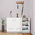 VIKI | Shoe Rack with Ventilated Doors and Open Shelves, Shoe Storage,Shoe Cabinet for Hallway, Organizer Unit for Entryway, Width 120cms, Frosty White Colour | 1 Year Warranty