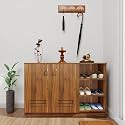 VIKI | Shoe Rack with Ventilated Doors and Open Shelves, Shoe Storage,Shoe Cabinet for Hallway, Organizer Unit for Entryway, Width 120cms, Brussel Walnut Colour | 1 Year Warranty