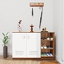 VIKI | Shoe Rack with Ventilated Doors and Open Shelves, Shoe Storage,Shoe Cabinet for Hallway, Organizer Unit for Entryway, Width 120cms, Brussel Walnut & Frosty White Colour | 1 Year Warranty