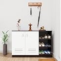 VIKI | Shoe Rack with Ventilated Doors and Open Shelves, Shoe Storage,Shoe Cabinet for Hallway, Organizer Unit for Entryway, Width 120cms, Dark Wenge &amp; Frosty White Colour | 1 Year Warranty