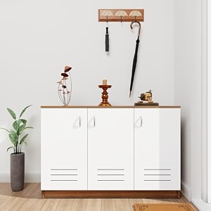 viki  shoe rack with ventilated doors shoe storageshoe cabinet for hallway organizer unit for entryway width 120cms brussel walnut amp frosty white colour  1 year warranty