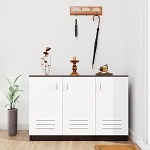 viki  shoe rack with ventilated doors shoe storageshoe cabinet for hallway organizer unit for entryway width 120cms dark wenge amp frosty white colour  1 year warranty
