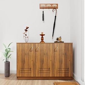 viki  shoe rack with ventilated doors shoe storageshoe cabinet for hallway organizer unit for entryway width 120cms brussel walnut colour  1 year warranty