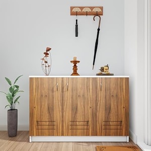 viki  shoe rack with ventilated doors shoe storageshoe cabinet for hallway organizer unit for entryway width 120cms frosty white amp brussel walnut colour  1 year warranty