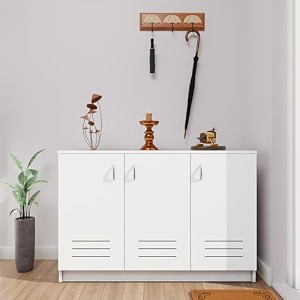viki wood shoe rack with ventilated doors shoe storageshoe cabinet for hallway organizer unit for entryway width 120cms frosty white colour  1 year warranty