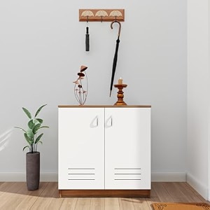 viki  shoe rack with ventilated doors shoe storageshoe cabinet for hallway organizer unit for entryway width 80cms brussel walnut amp frosty white colour  1 year warranty