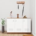 VIKI | Shoe Rack with Ventilated Doors, Shoe Storage,Shoe Cabinet for Hallway, Organizer Unit for Entryway, Width 120cms, Brussel Walnut &amp; Frosty White Colour | 1 Year Warranty