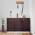 VIKI | Shoe Rack with Ventilated Doors, Shoe Storage,Shoe Cabinet for Hallway, Organizer Unit for Entryway, Width 120cms, Frosty White &amp; Dark Wenge Colour | 1 Year Warranty