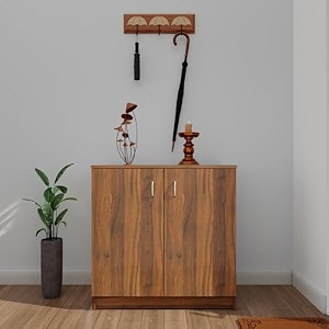 viki  shoe rack with window pattern ventilated doors shoe storageshoe cabinet for hallway organizer unit for entryway width 73cms brussel walnut colour  1 year warranty