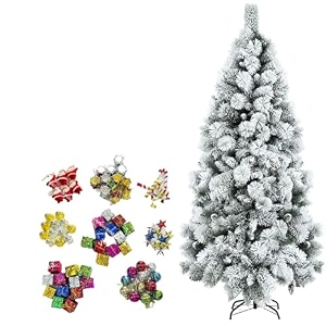 vikrida 3 feet artificial snow-flocked christmas tree with 48pcs decorative ornaments xmas tree with sturdy metal stand