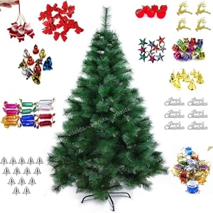 vikrida 55 feet artificial pine green christmas tree with 82pcs decorative ornaments xmas tree with sturdy metal stand