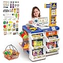 VikriDa 60Pc Trolley Super Market Cash Register Playset Along with Calculator, Scanner, Credit Card and Play Foods Articles | Early Education Pretend Play Toy for Kids