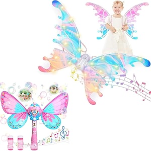 vikrida combo set of led light amp music bubble wands machine with electric fairy butterfly wings with lights dress up halloween role play for kids