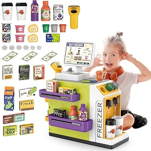 VikriDA Kids Cash Register Playset with Coffee