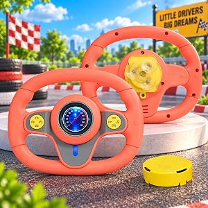 vikrida steering wheel pretend adventure toy for kids  early education driving steering wheel with music yellow