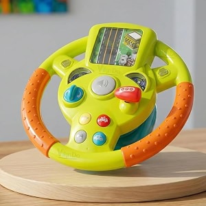 vikrida interactive steering wheel driving toy for kids  360 rotating car simulator with lights music amp sound effects - green