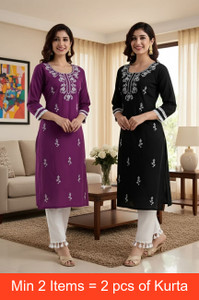 VIKSHI Women Chikan Embroidery Kurta