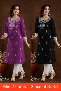 VIKSHI Women Chikan Embroidery Kurta