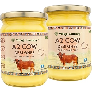 village company organic a2 gir cow ghee bilona method  pure a2 cow ghee 500ml pack of 2  curd-churned desi cow ghee  gir cow ghee  vedic ghee  grassfed pure natural amp healthy  glass bottle