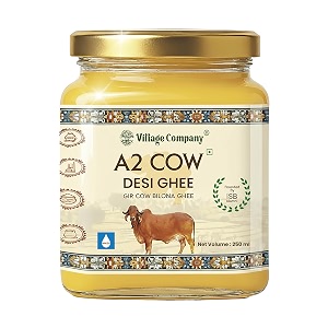 village company certified organic a2 gir cow ghee 250ml  vedic bilona method  curd-churned a2 desi cow ghee  gir cow ghee  grassfed pure natural amp healthy  certified lab tested  glass bottle 250ml