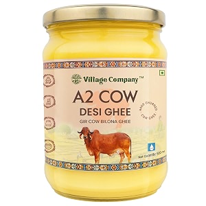 village company certified organic a2 gir cow ghee 500ml  vedic bilona method  curd-churned a2 desi cow ghee  gir cow ghee  grassfed pure natural amp healthy  certified lab tested  glass bottle 500ml