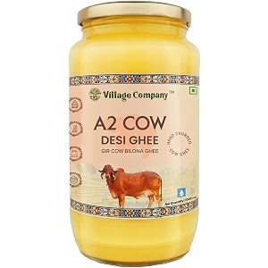 village company a2 cow desi ghee 1000ml  gir ghee vedic bilona method  organic pure natural  two way curd churned - best farm fresh grass fed cattle milk  india lab certified  glass jar one litre