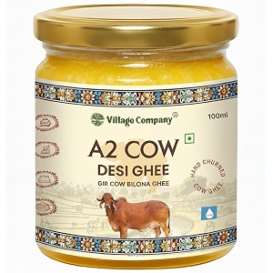 village company certified organic a2 gir cow ghee 100ml  vedic bilona method  curd-churned a2 desi cow ghee  gir cow ghee  grassfed pure natural amp healthy  lab tested  glass bottle 100ml