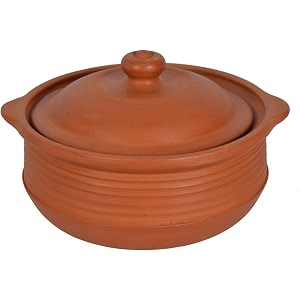 village craft clay biryani handipot for cooking and serving with lid 2 liter uncoated red