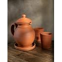 Village Decor Handmade Terracotta Preseasoned Water jug |1.5 Liter with Bottom Tray &amp; Glass