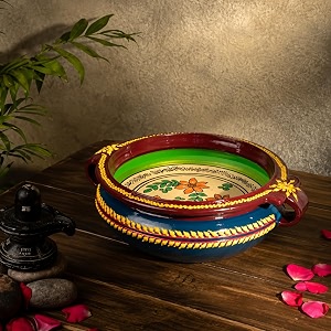 village decor terracotta handpainted decorative urli bowl green