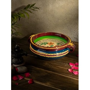 village decor terracotta handpainted decorative bowls green