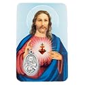 VILLAGE GIFT IMPORTERS Holy Prayer Card with Built-In Medal Pendant | Laminated Full-Color Prayer Card | Great Variety (Sacred Heart and Immaculate Heart Prayer Card with Medal)