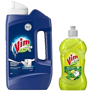 vim matic dishwasher detergent powder 1 kg designed by india39s no 1 dishwash brand powerful enzymes to remove tough indian grease amp vim anti smell liquid bottle 500ml