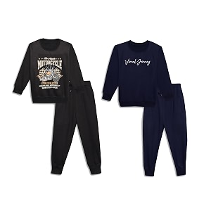 mack jonney multicolor printed round neck cotton fleece tracksuit co-ord set for kids pack of 2-mack45084
