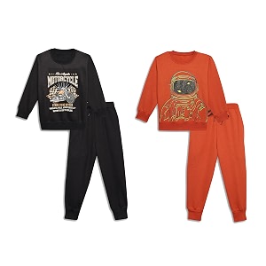 mack jonney printed round neck cotton fleece tracksuit co-ord set for kids pack of 2-mack45084