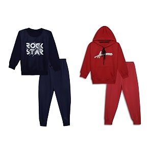 mack jonney printed round neck cotton fleece tracksuit co-ord set for kids pack of 2-mack44729