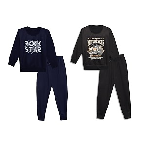 mack jonney printed round neck cotton fleece tracksuit co-ord set for kids pack of 2-mack44729