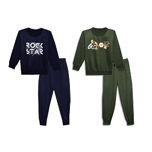 mack jonney printed round neck cotton fleece tracksuit co-ord set for kids pack of 2-mack44729