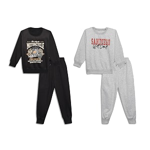 mack jonney printed round neck cotton fleece tracksuit co-ord set for kids pack of 2-mack45084
